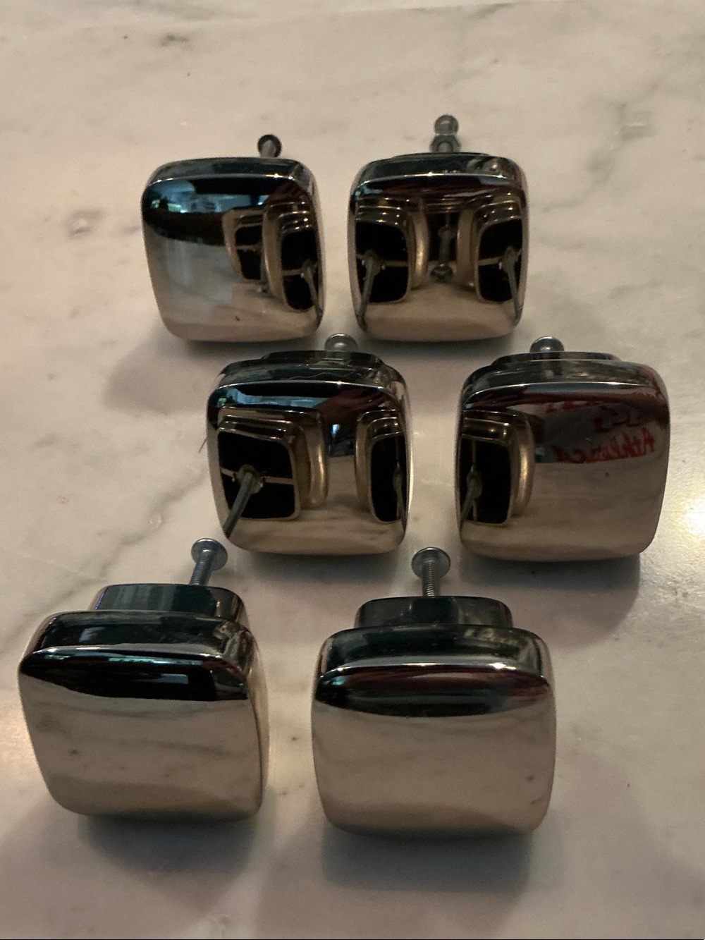 Square Polished Chrome Cabinet Knobs - Set of 6